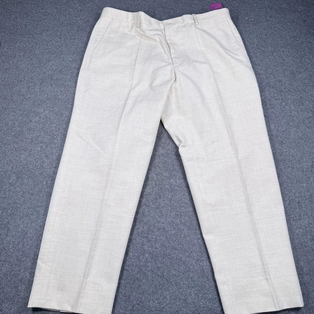 Top Hat New York Mens 38 Dress Pants Oatmeal Cream Textured Straight Leg USA